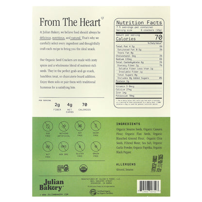 Julian Bakery, Organic Seed Crackers, Salt & Pepper, 4 oz (113 g)