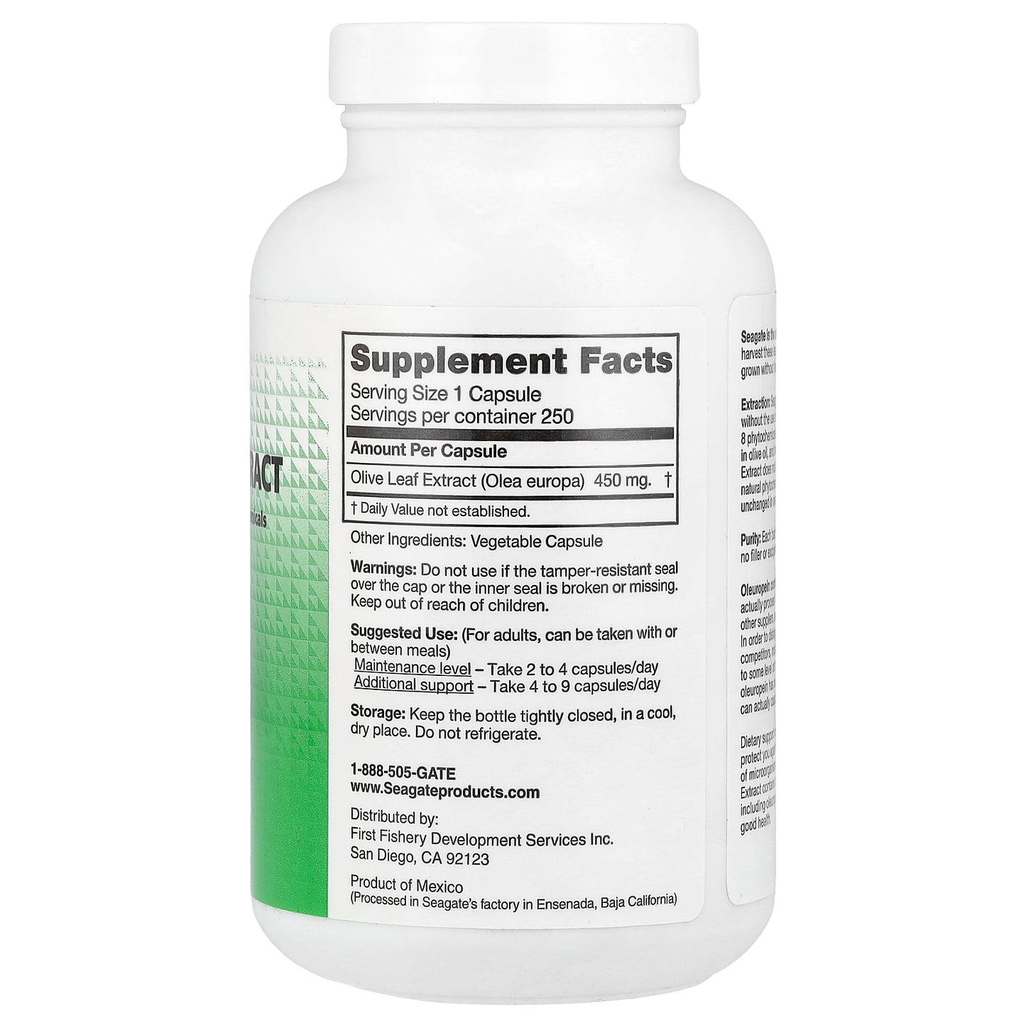 Seagate, Olive Leaf Extract, 450 mg, 250 V Capsules
