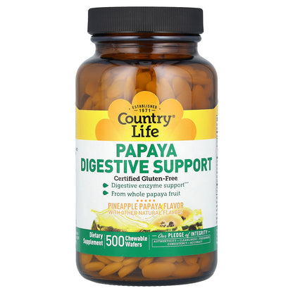 Country Life, Papaya Digestive Support, Pineapple Papaya, 500 Chewable Wafers