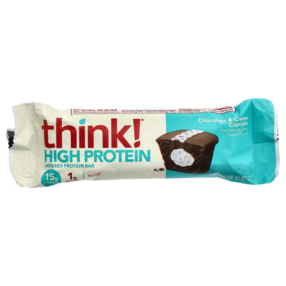 Think !, High Protein Layered Bar, Chocolate & Creme Cupcake, 5 Bars, 2.01 oz (57 g) Each