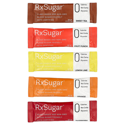 RxSugar, Swealthy Stix, Flavored Allulose Sugar, Sweet Tea, Fruit Punch, Lemon Lime, Orange, Raspberry, 30 Packs, 0.35 oz (10 g) Each