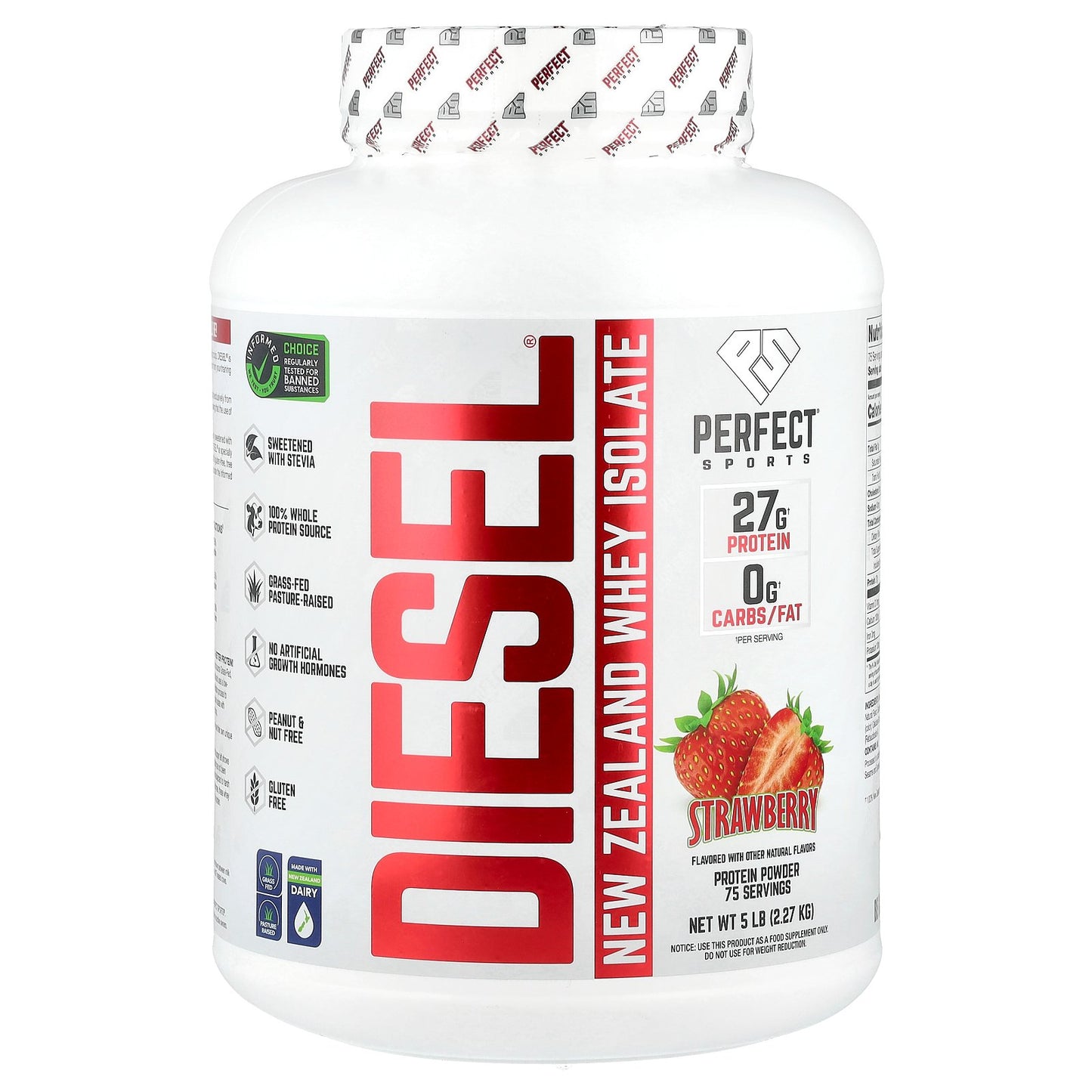PERFECT Sports, Diesel®, New Zealand Whey Isolate, Strawberry, 5 lb (2.27 kg)