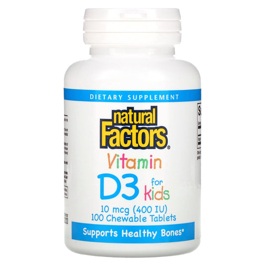 Natural Factors, Vitamin D3 for Kids, Strawberry, 10 mcg (400 IU), 100 Chewable Tablets