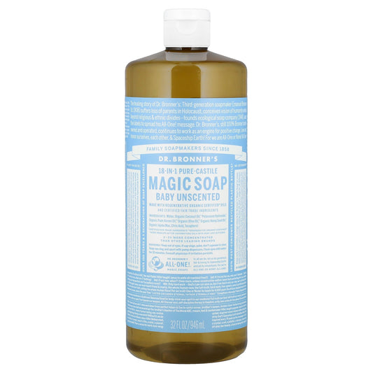 Dr. Bronner's, 18-in-1 Pure-Castile Magic Soap, Baby, Unscented, 32 fl oz (946 ml)