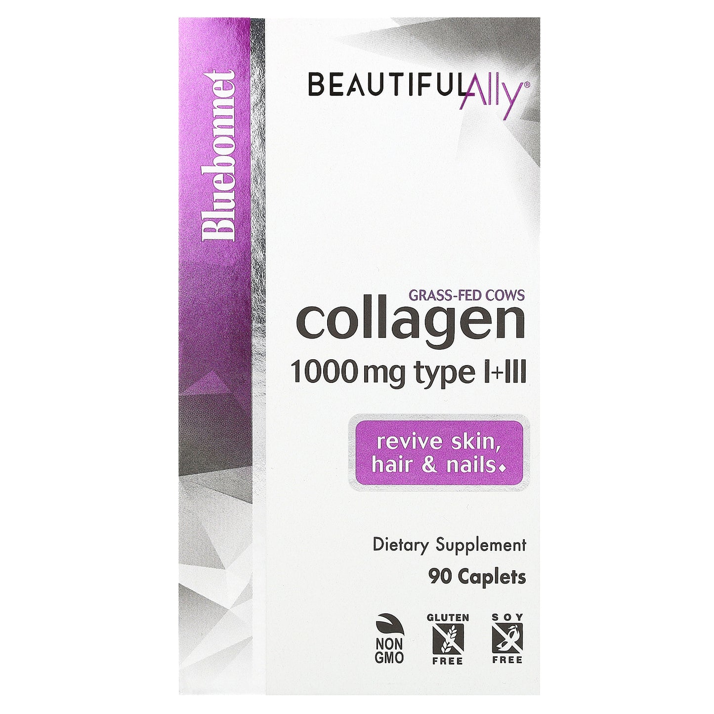 Bluebonnet Nutrition, Beautiful Ally®, Collagen Type I + III, 1,000 mg, 90 Caplets