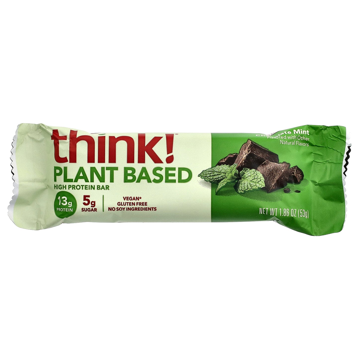 Think !, Plant Based High Protein Bars, Chocolate Mint, 5 Bars, 1.86 oz (53 g) Each