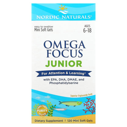 Nordic Naturals, Omega Focus Junior, Ages 6-18, 120 Mini Soft Gels