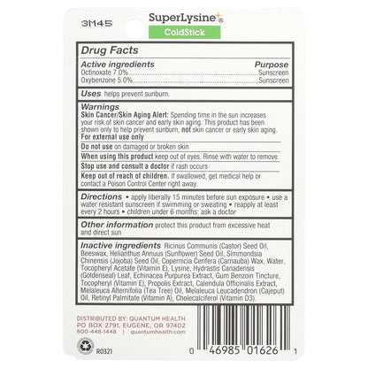 Quantum Health, Super Lysine+®, ColdStick, Lip Sunscreen, SPF 21, 0.17 oz (5 g)