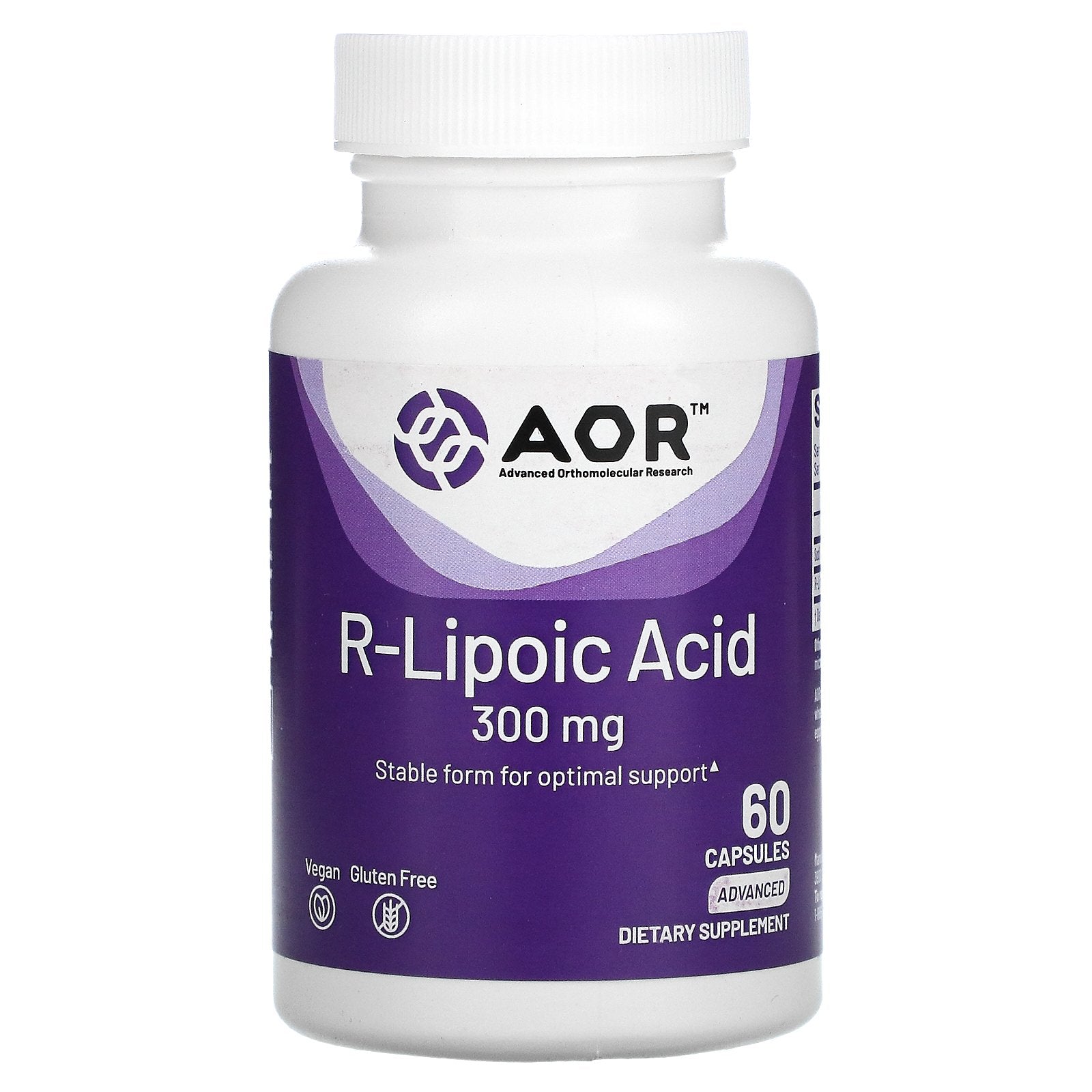 Advanced Orthomolecular Research AOR, R-Lipoic Acid, 300 mg, 60 Vegetarian Capsules