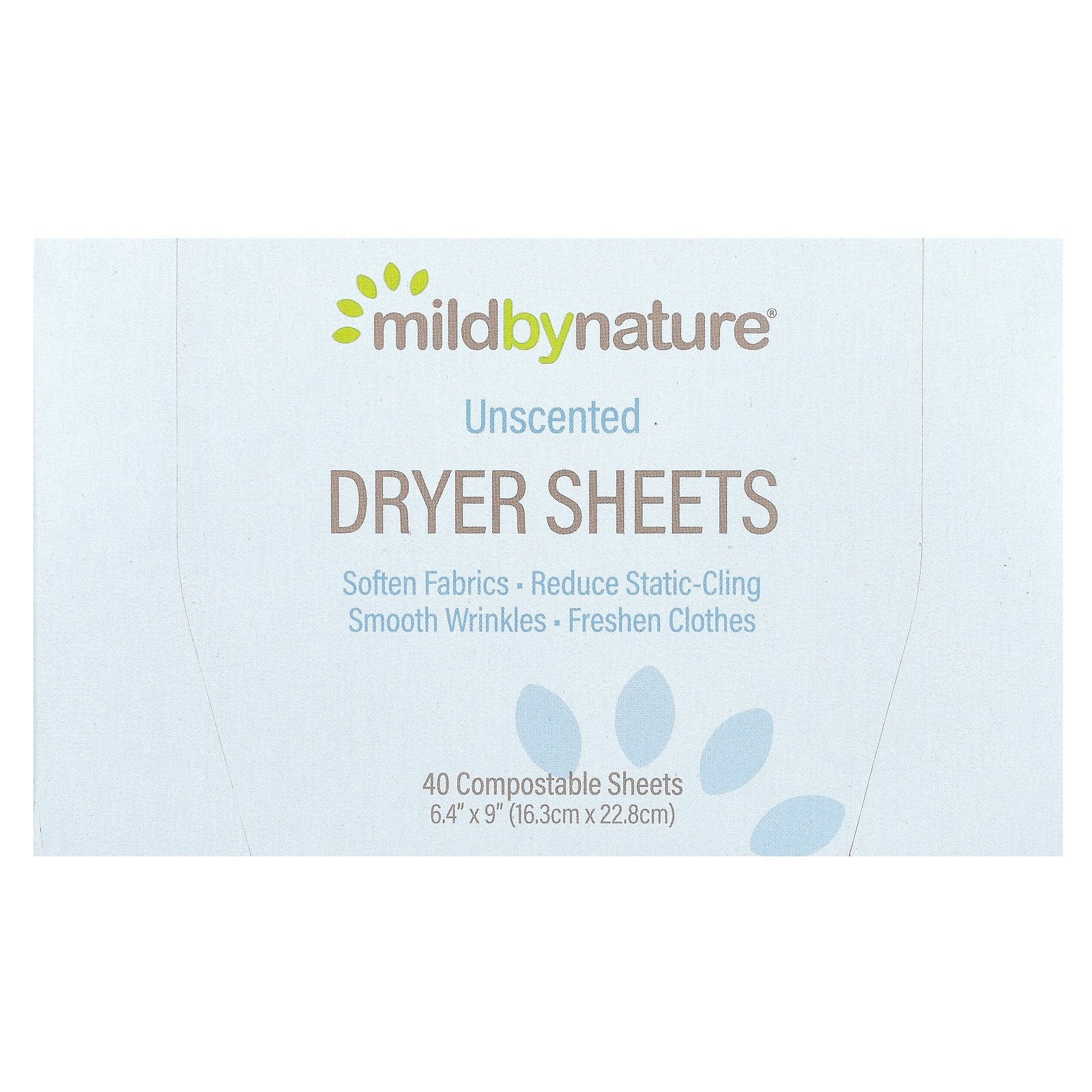 Mild By Nature, Dryer Sheets, Unscented, 40 Compostable Sheets