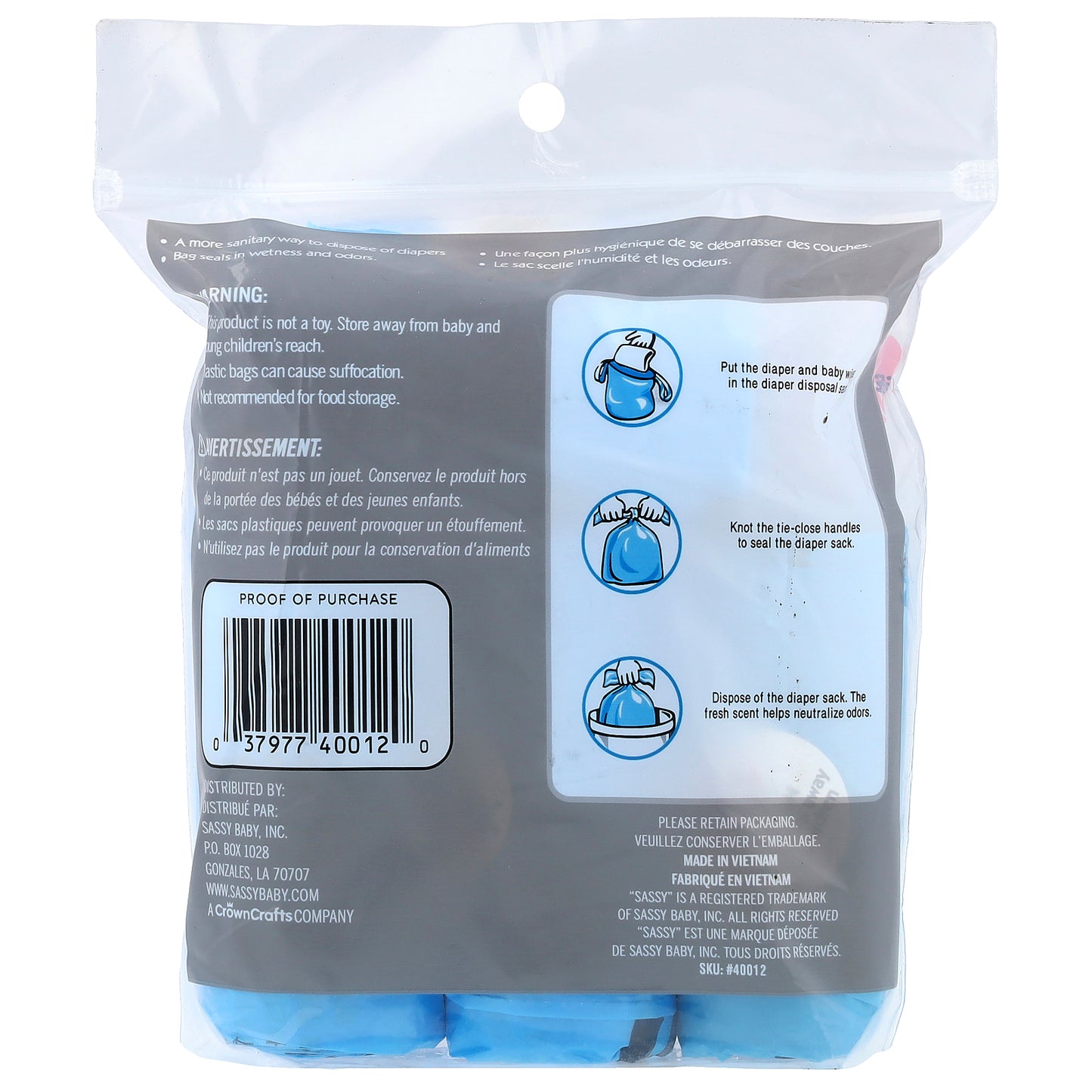 Sassy, Disposable Diaper Sacks, 100 Sacks, 4 - 25 Count Rolls