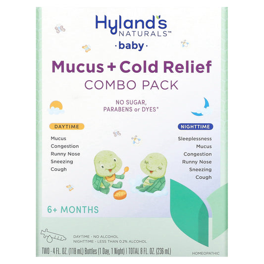 Hyland's Naturals, Baby, Mucus + Cold Relief Combo Pack, Daytime/Nighttime, 6+ Months, 2 Bottles, 4 fl oz (118 ml) Each