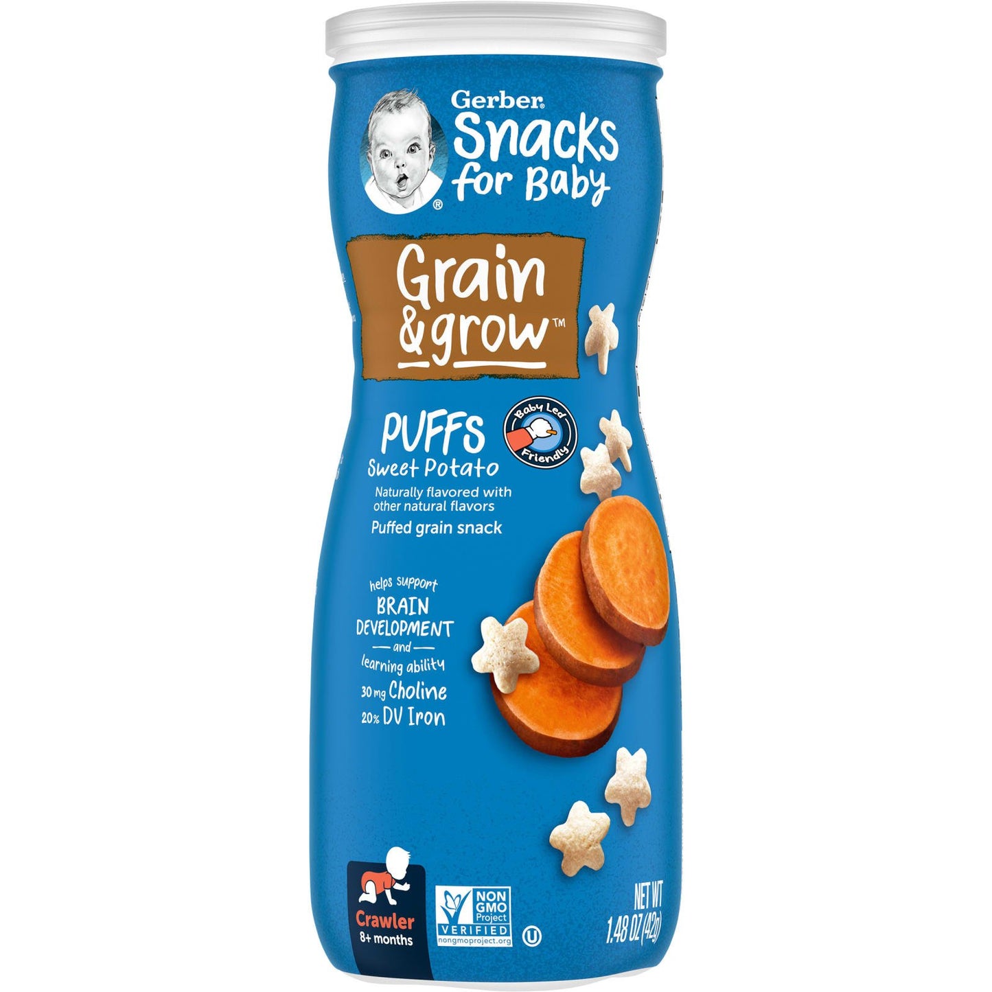 Gerber, Snacks for Baby, Grain & Grow, Puffs, Puffed Grain Snack, 8+ Months, Sweet Potato, 1.48 oz (42 g)