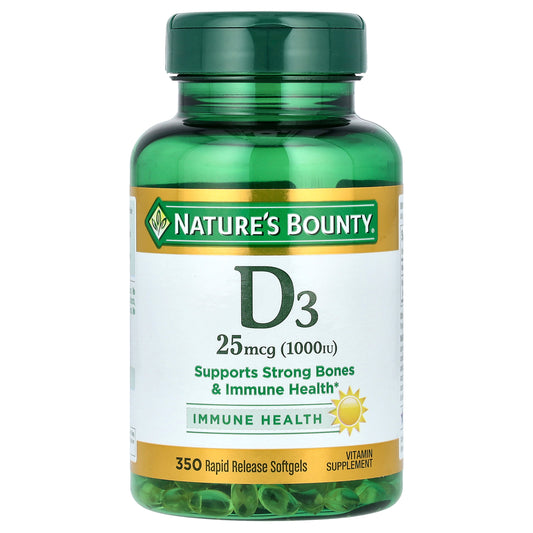 Nature's Bounty, D3, 25 mcg (1,000 IU), 350 Rapid Release Softgels