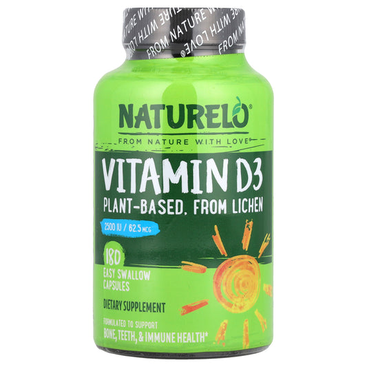 NATURELO, Vitamin D3, 62.5 mcg (2,500 IU), 180 Easy Swallow Capsules