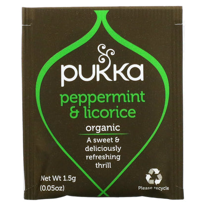 Pukka Herbs, Organic Herbal Tea, Peppermint & Licorice, Caffeine Free, 20 Sachets, 1.05 oz (30 g)