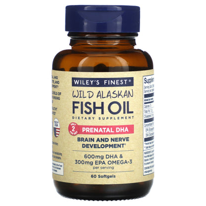 Wiley's Finest, Wild Alaskan Fish Oil, Prenatal DHA, 60 Softgels