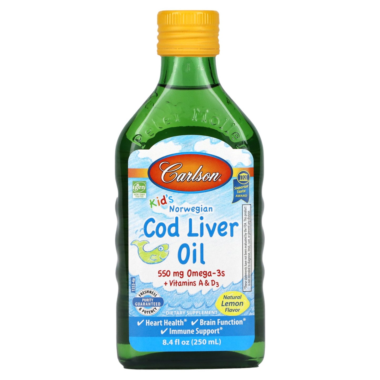 Carlson, Kid's Norwegian, Cod Liver Oil, Natural Lemon , 8.4 fl oz (250 ml)