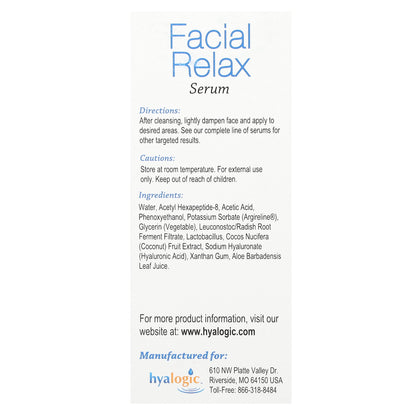 Hyalogic, Facial Relax Serum with Hyaluronic Acid & Argireline, Fragrance Free, 1 fl oz (30 ml)
