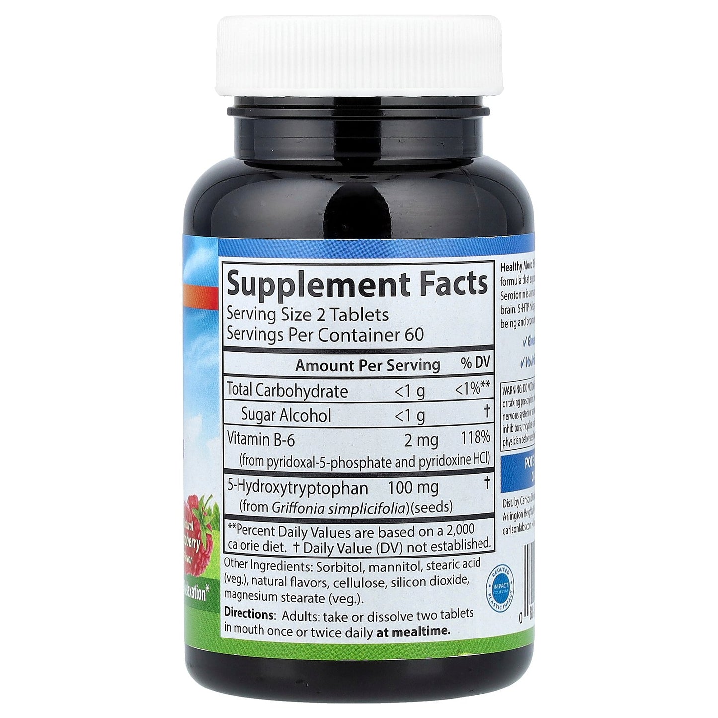 Carlson, Healthy Mood, 5-HTP Elite, Natural Raspberry, 100 mg, 120 Tablets (50 mg per Tablet)