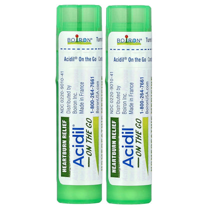 Boiron, Acidil On The Go, Multi-Symptom Heartburn Relief, 2 Portable Tubes, 80 Pellets Each