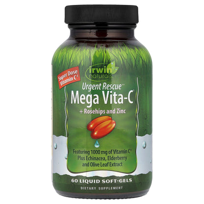 Irwin Naturals, Urgent Rescue®, Mega Vita-C + Rosehips and Zinc, 60 Liquid Soft-Gels