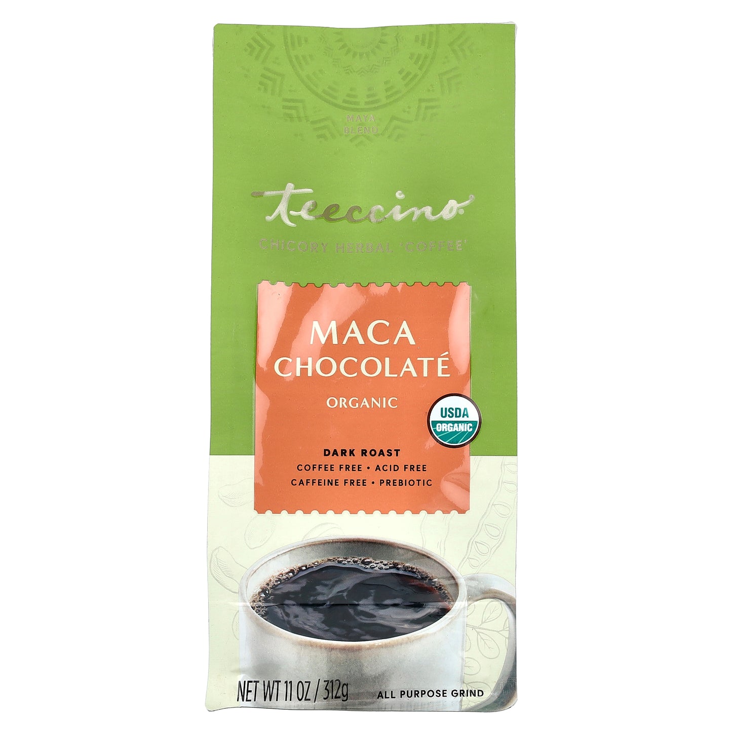 Teeccino, Organic Chicory Herbal Coffee, Maca Chocolate, Dark Roast, Caffeine Free, 11 oz (312 g)