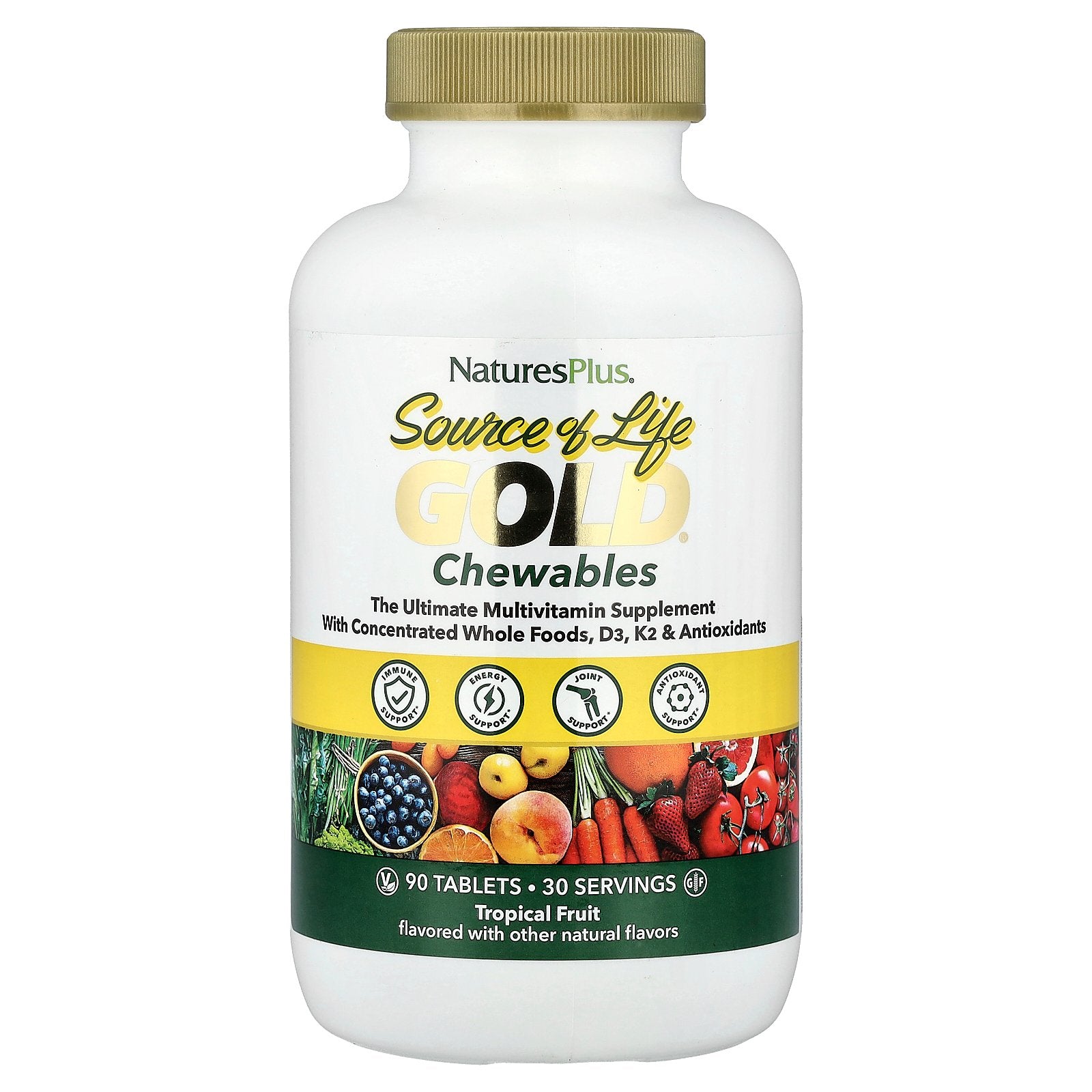 NaturesPlus, Source of Life Gold® Chewables, Tropical Fruit , 90 Tablets
