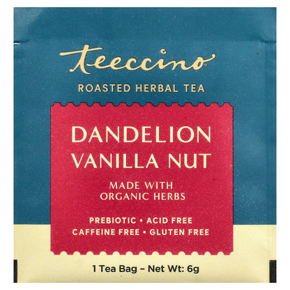 Teeccino, Roasted Herbal Tea, Dandelion Vanilla Nut, Caffeine Free, 25 Tea Bags, 5.3 oz (150 g)