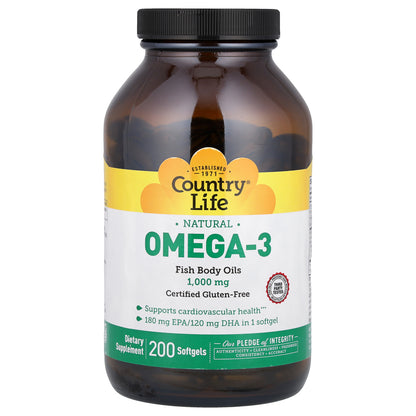 Country Life, Natural Omega-3, 1,000 mg, 200 Softgels