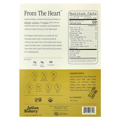Julian Bakery, Organic Seed Crackers, Parmesan, 4 oz (113 g)