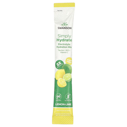 Swanson, Simply Hydrate, Electrolyte Hydration Mix, Lemon-Lime, 30 Stick Packs, 0.21 oz (5.92 g) Each