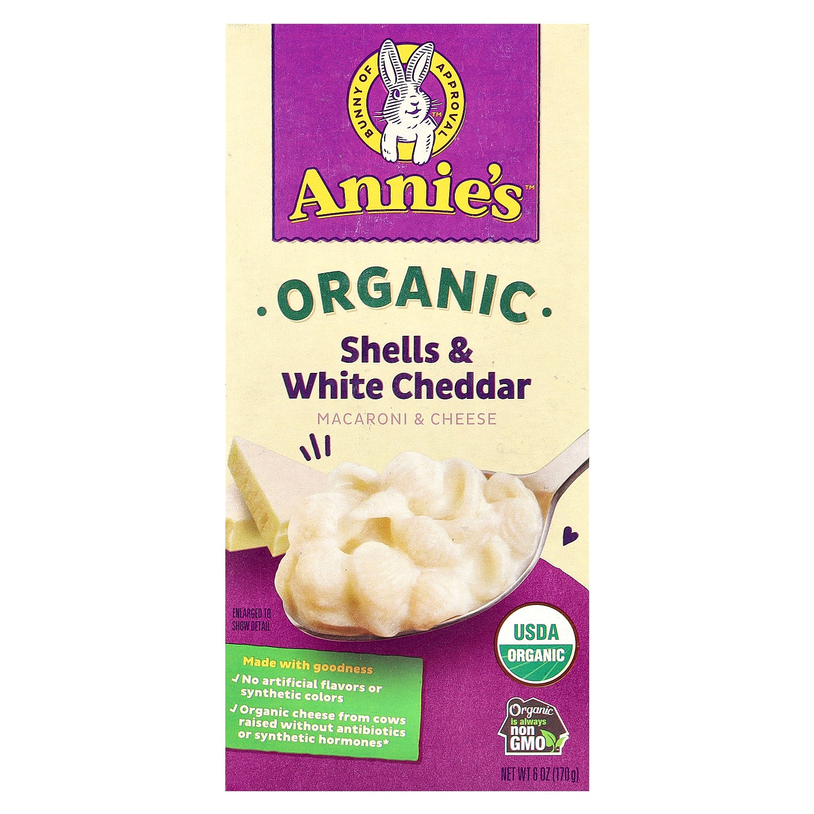 Annie's Homegrown, Organic Macaroni & Cheese, Shells and White Cheddar, 6 oz (170 g)