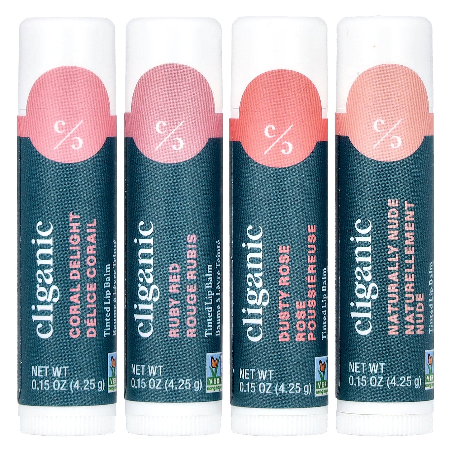 Cliganic, Tinted Lip Balm Set, Hint of Tint, 4 Pack, 0.15 oz (4.25 g) Each