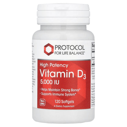 Protocol for Life Balance, Vitamin D3, High Potency, 125 mcg (5,000 IU), 120 Softgels