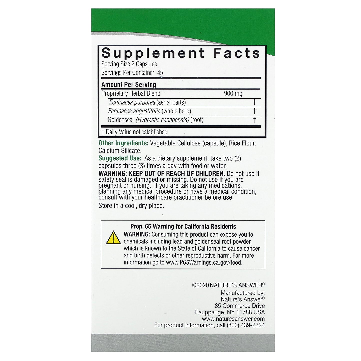 Nature's Answer, Echinacea & Goldenseal, 90 Vegetarian Capsules