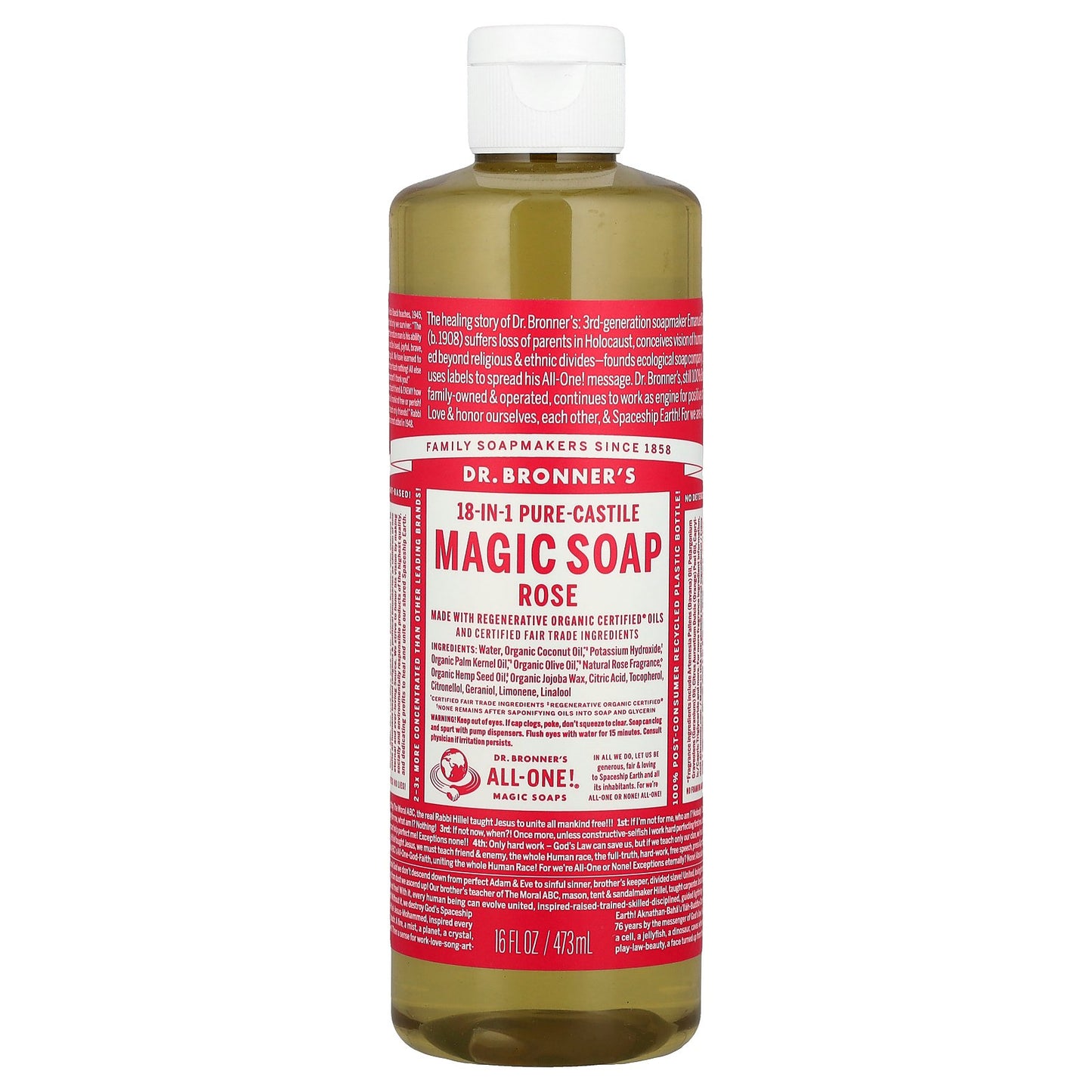 Dr. Bronner's, 18-in-1 Pure-Castile Magic Soap, Rose, 16 fl oz (473 ml)