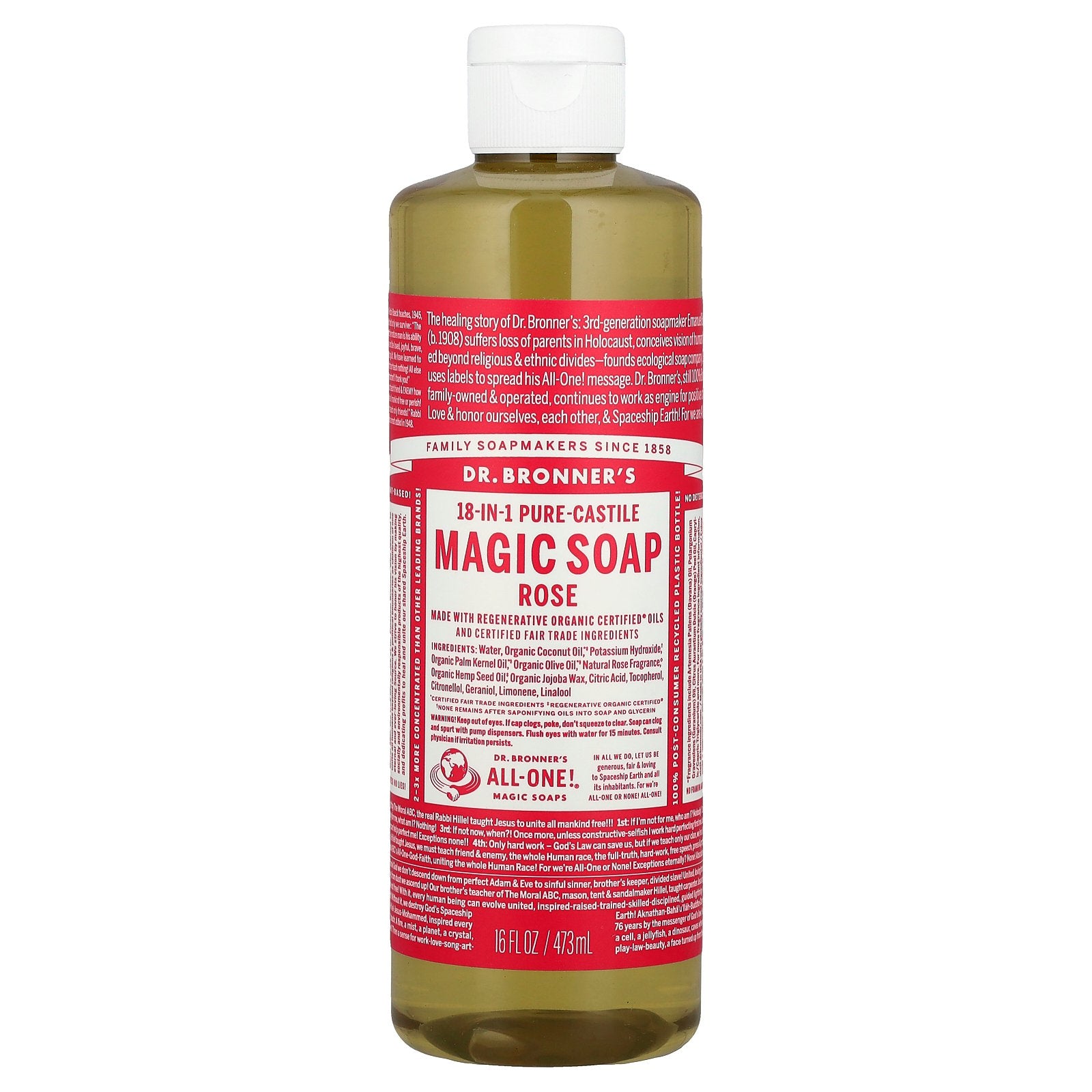 Dr. Bronner's, 18-in-1 Pure-Castile Magic Soap, Rose, 16 fl oz (473 ml)