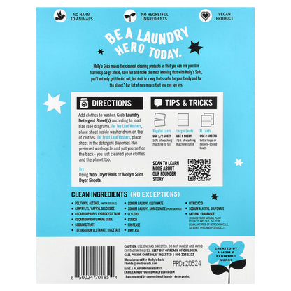 Molly's Suds, Laundry Detergent Sheets, Peppermint, 35 Sheets