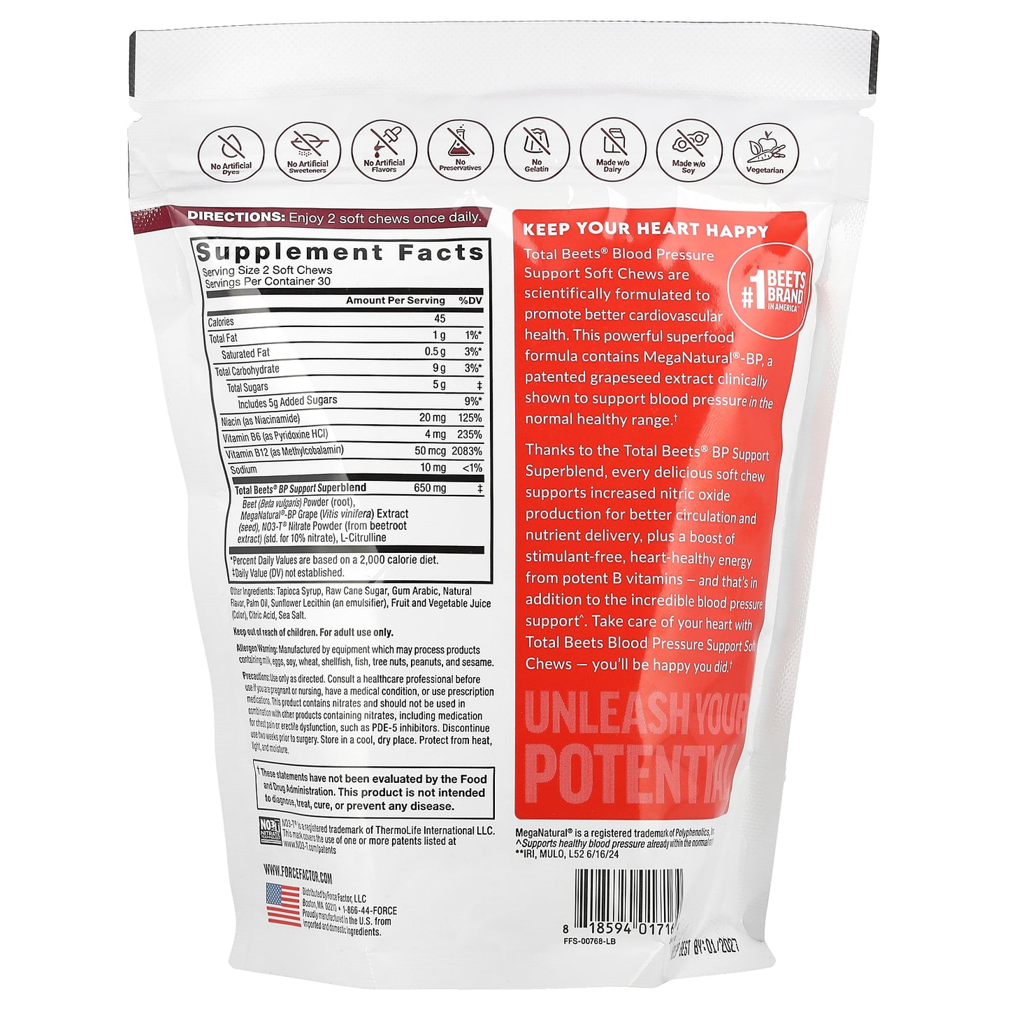 Force Factor, Total Beets®, Blood Pressure Support, Acai Berry, 60 Soft Chews