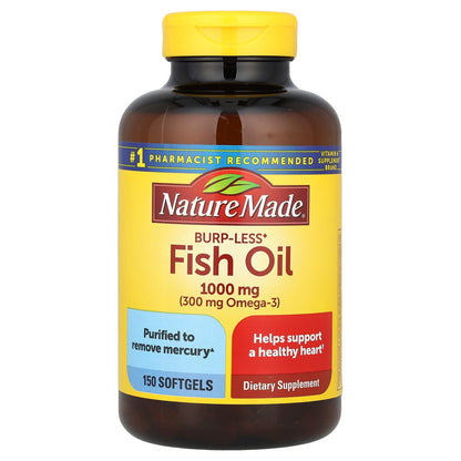 Nature Made, Fish Oil, Burp-Less, 1,000 mg, 150 Softgels