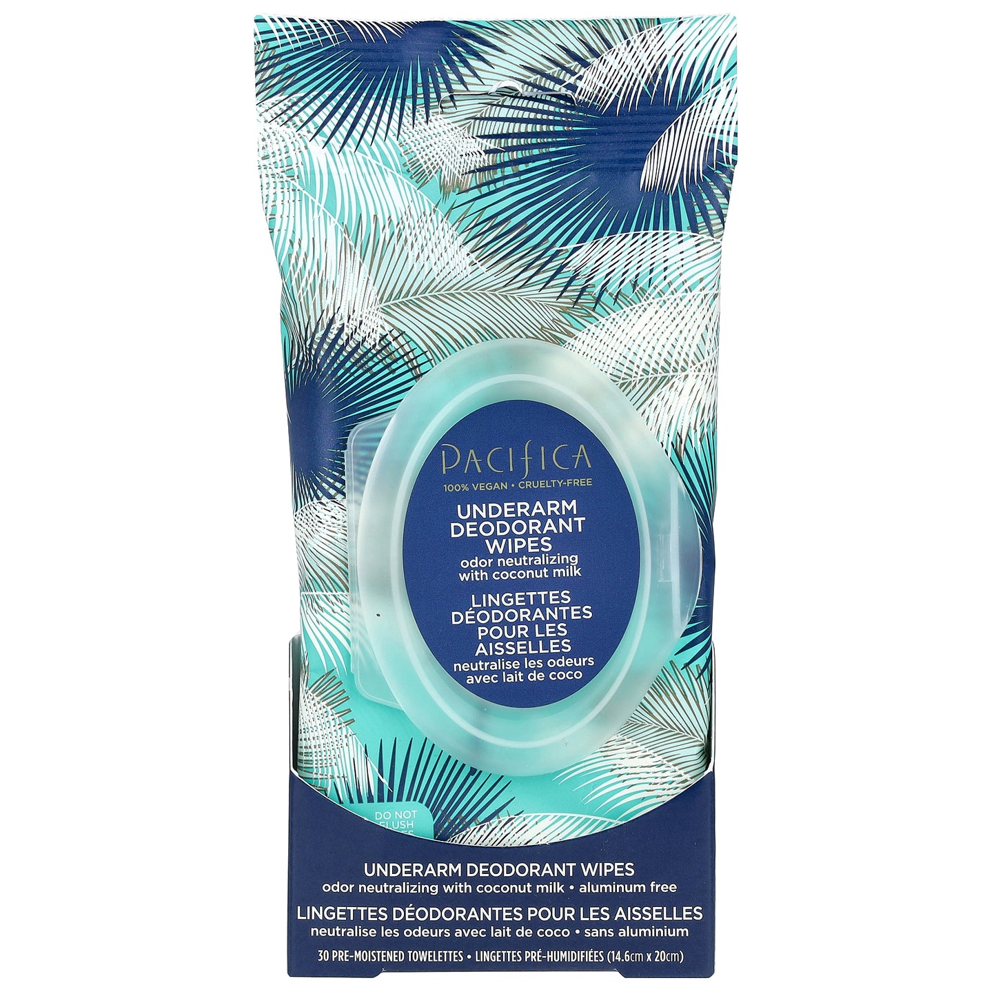Pacifica, Underarm Deodorant Wipes with Coconut Milk, 30 Pre-Moistened Towelettes