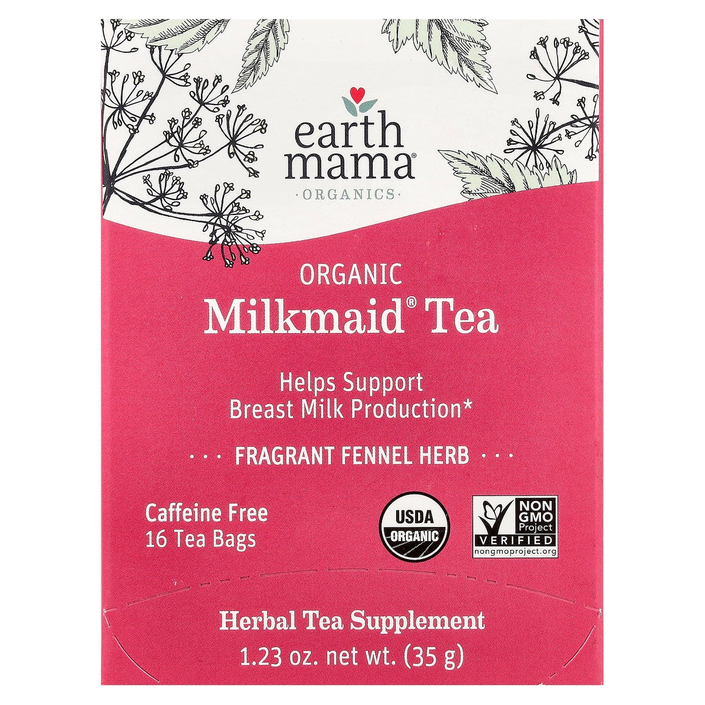 Earth Mama, Organics, Organic Milkmaid® Tea, Fragrant Fennel Herb, Caffeine Free, 16 Tea Bags, 1.23 oz (35 g)