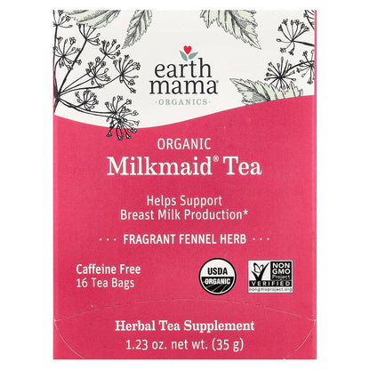 Earth Mama, Organics, Organic Milkmaid® Tea, Fragrant Fennel Herb, Caffeine Free, 16 Tea Bags, 1.23 oz (35 g)