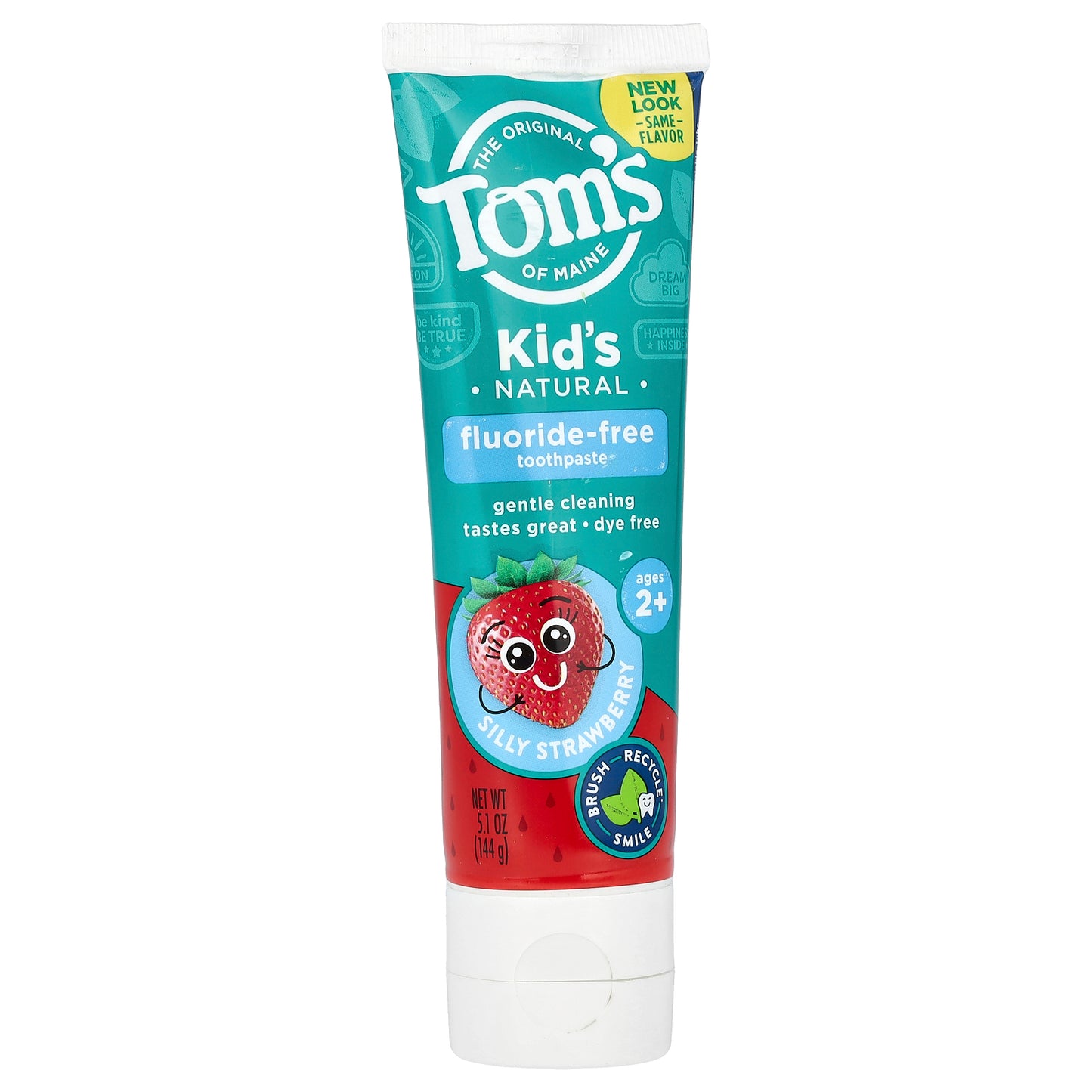 Tom's of Maine, Kid's Natural Toothpaste, Fluoride-Free, Ages 2+, Silly Strawberry, 5.1 oz (144 g)