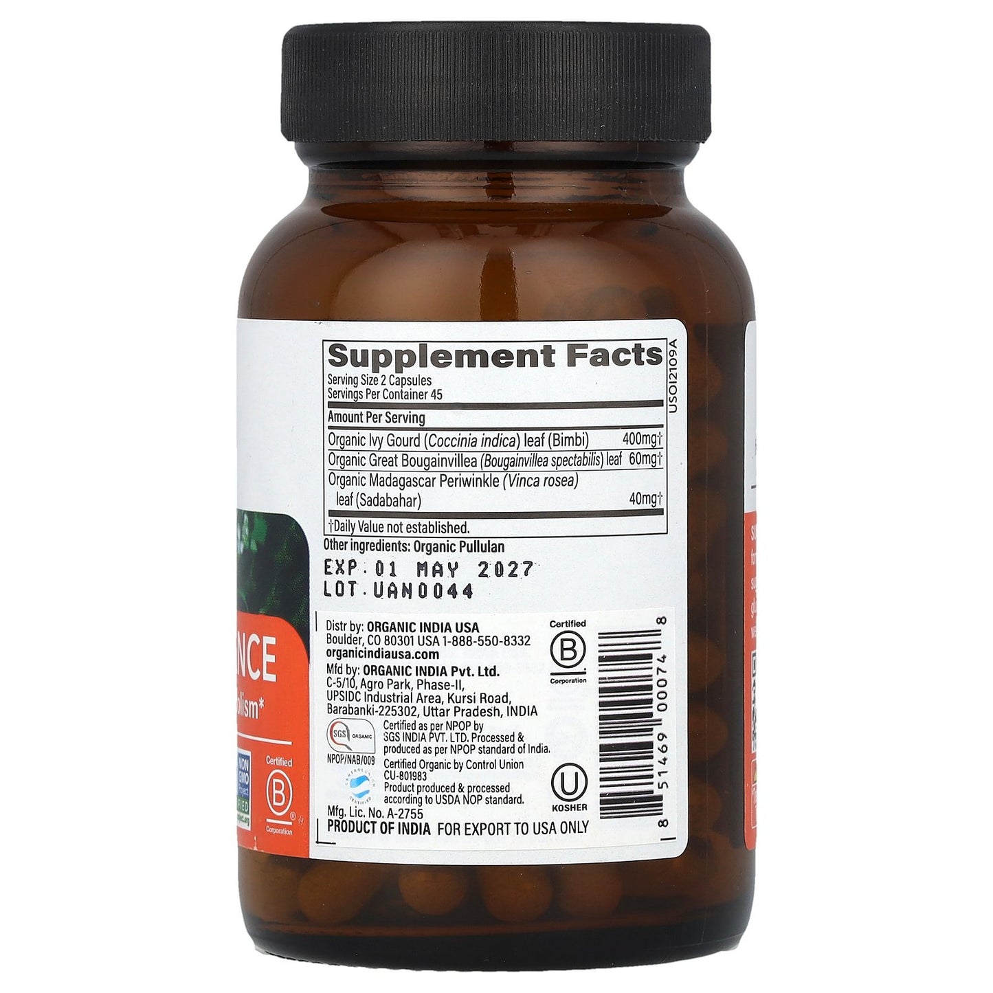 Organic India, Sugar Balance, Healthy Glucose Metabolism, 90 Veg Caps