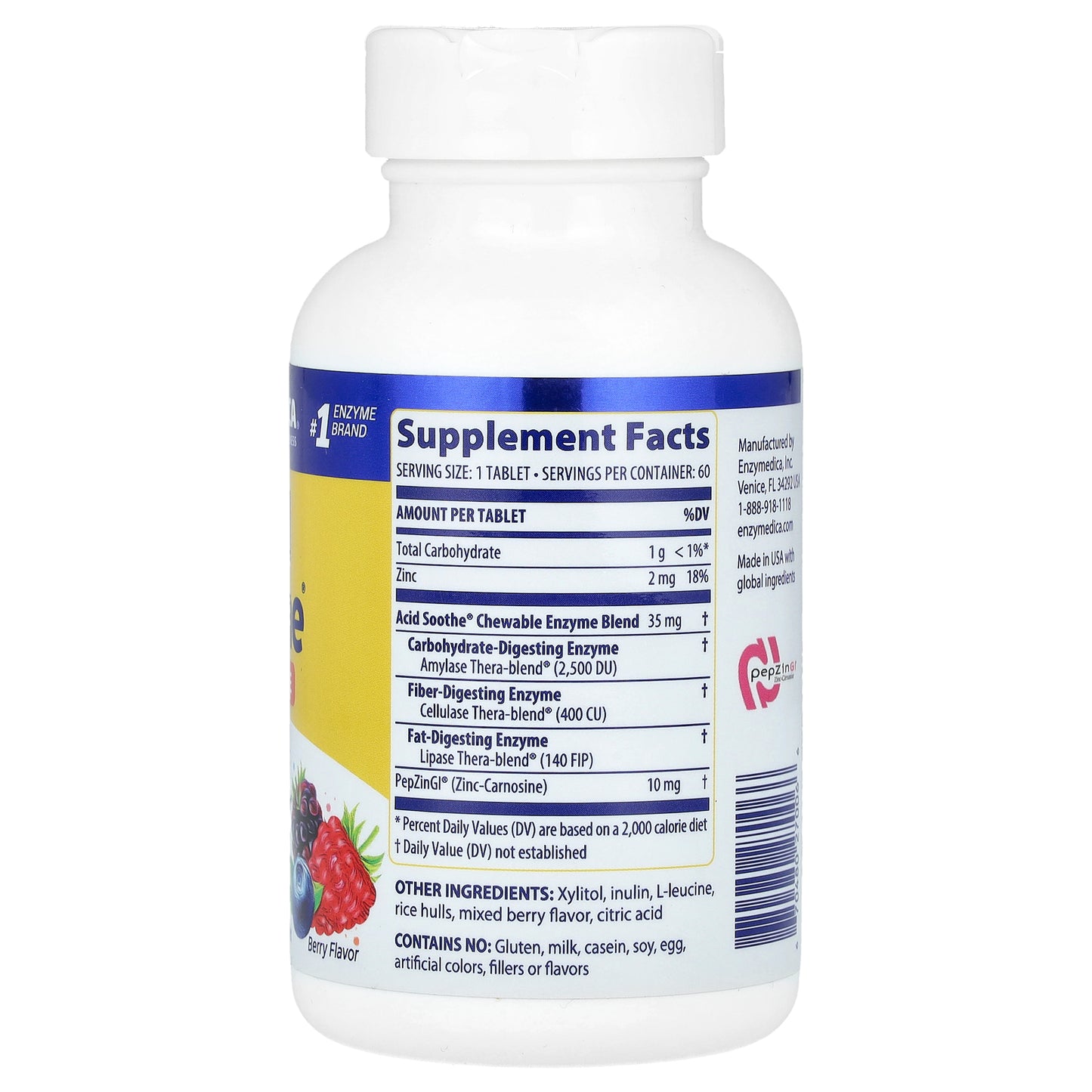 Enzymedica, Acid Soothe® Chewable, Berry, 60 Tablets