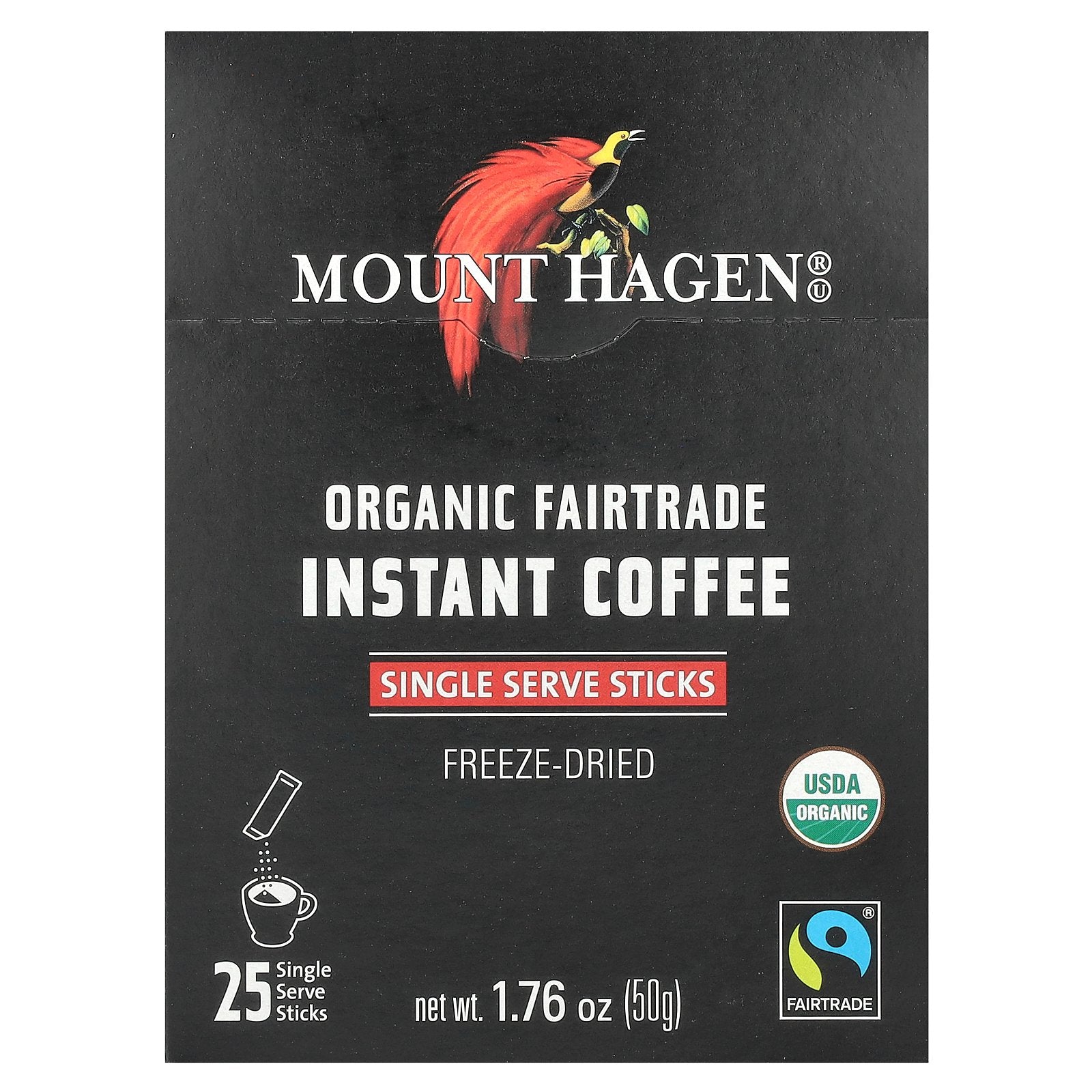 Mount Hagen, Organic Fairtrade Instant Coffee, 25 Single Serve Sticks, 1.76 oz (50 g)