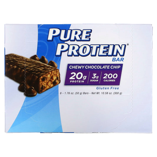 Pure Protein, Chew Chocolate Chip Bar, 6 Bars, 1.76 oz (50 g) Each