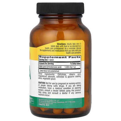 Country Life, PABA, 1,000 mg, 60 Tablets